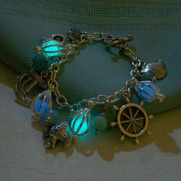 Mermaids Magic Charm Bracelet - Featuring Mini Mermaid's Magic and Ocean Inspired Charms and Gemstones - Amazing Glow in the Dark Effects