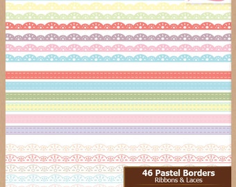 Pastel Digital Scrapbooking Border Pack - RIBBONS and LACE - Scrapbook | Clip Art | Pastel | Stitch | Lines | Coupon: BUY3GET20OFF