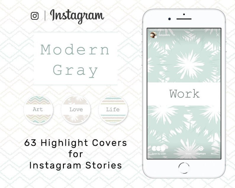 Instagram Story 63x HIGHLIGHT COVERS Modern Grays Social Media Text Highlights Stories Geometric Typewriter BUY3GET20OFF image 1