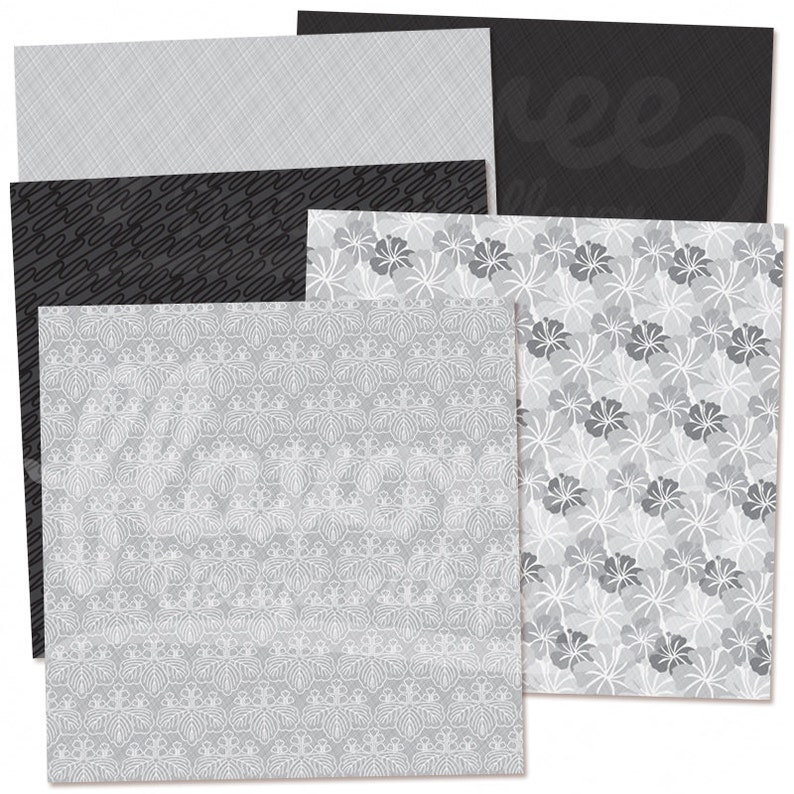 Digital Scrapbook Paper Pack BLACK and WHITE FLORAL Damask Flowers Gray ...
