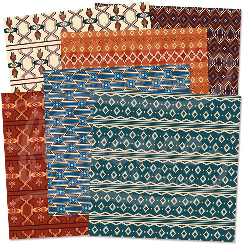 Digital Scrapbook Paper Pack - NATIVE AMERICAN PATTERNS - Geometric ...