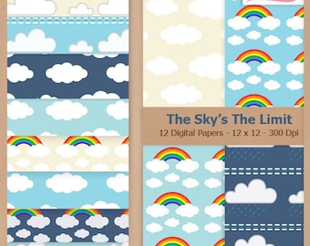 Digital Scrapbook Paper Pack - The Sky is The Limit - Clouds | Rainbow | Backgrounds | Rainbow | Boy | Weather | Coupon: BUY3GET20OFF