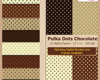 Digital Scrapbook Paper Pack - CHOCOLATE POLKA DOTS - Brown | Beige | Scrapbooking Pattern | Coupon: BUY3GET20OFF