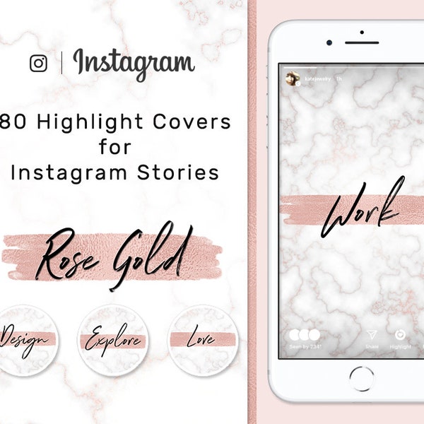 Instagram Story - 80x HIGHLIGHT COVERS - Social Media| Text Highlights | Stories | Blush | Marble | Rose Gold | Icons | Coupon: BUY3GET20OFF