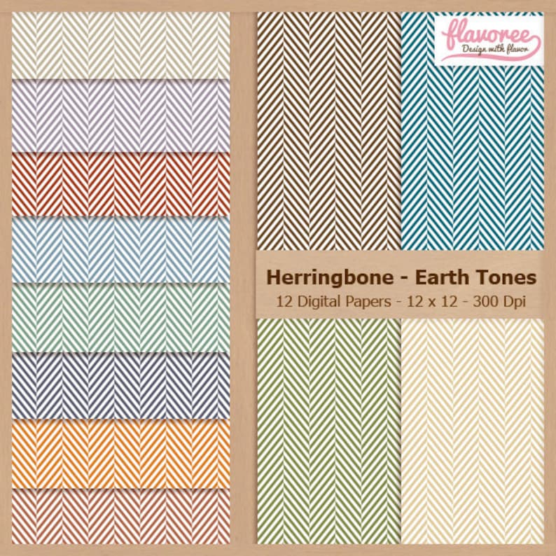 HERRINGBONE EARTH TONES Digital Scrapbook Paper Pack Basic Background Fabric Texture Lines Coupon: BUY3GET20OFF Scrapbooking