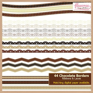 Digital Scrapbooking Border Pack - CHOCOLATE LACE and RIBBONS - Scrapbook Clip Art | Coupon BUY3GET20OFF