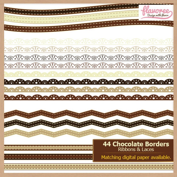 Digital Scrapbooking Border Pack - CHOCOLATE LACE and RIBBONS - Scrapbook Clip Art | Coupon BUY3GET20OFF