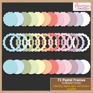 Digital Scrapbooking Frame Pack - PASTEL SCALLOPED CIRCLES - Scrapbook Clip Art - Rainbow Pastel | Labels | Borders | Coupon: BUY3GET20OFF