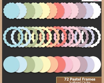 Digital Scrapbooking Frame Pack - PASTEL SCALLOPED CIRCLES - Scrapbook Clip Art - Rainbow Pastel | Labels | Borders | Coupon: BUY3GET20OFF