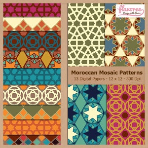 Digital Scrapbook Paper Pack MOROCCAN MOSAIC PATTERNS Ethnic Geometric Earth Tones Tessellation Coupon: BUY3GET20OFF image 1