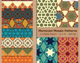 Digital Scrapbook Paper Pack - MOROCCAN MOSAIC PATTERNS - Ethnic | Geometric |  Earth Tones | Tessellation | Coupon: BUY3GET20OFF