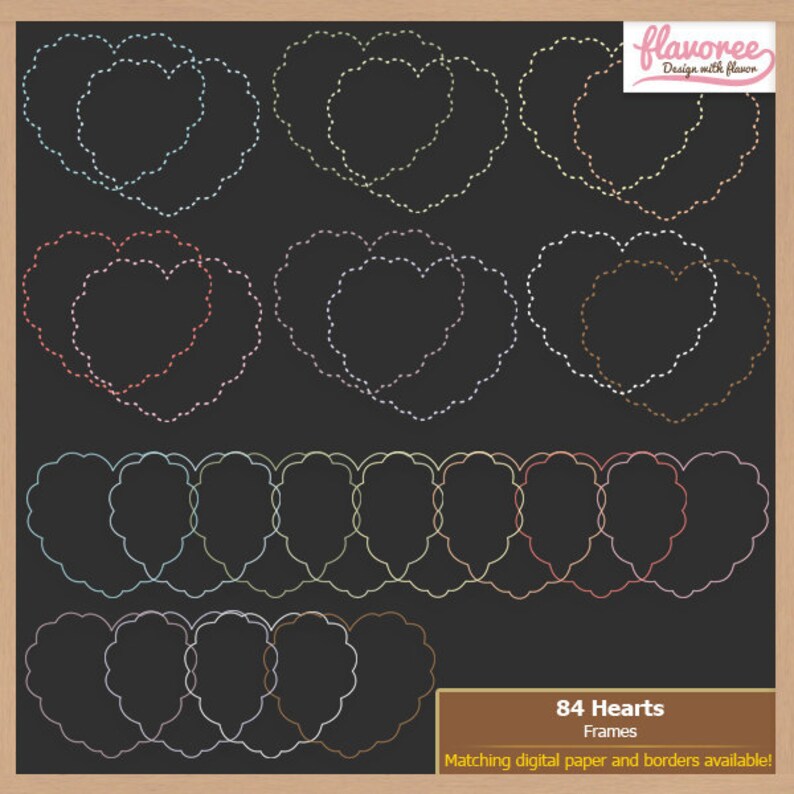 Digital Scrapbooking Frame Pack HEART SHAPED FRAMES Pastel Scrapbook Clip Art Coupon BUY3GET20OFF image 3