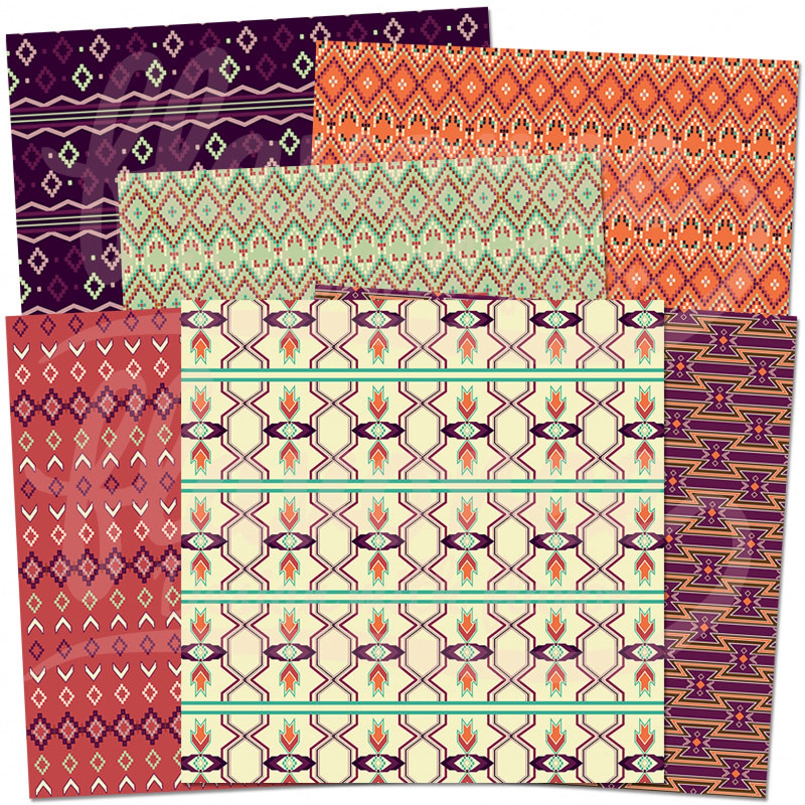 Digital Scrapbook Paper Pack - NATIVE AMERICAN PATTERNS Vol.2 - Purple ...
