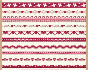 Digital Scrapbooking Border Pack - VALENTINE&#39;S DAY BORDERS - Clip Art | Cupid | Hearts | Lace | Ribbons | Romantic | Coupon: BUY3GET20OFF