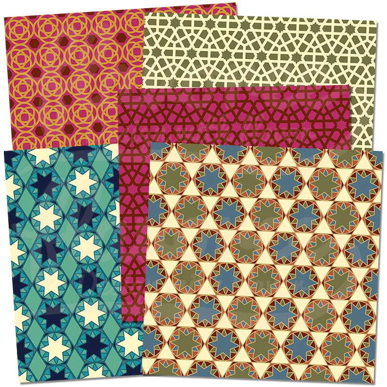 Digital Scrapbook Paper Pack MOROCCAN MOSAIC PATTERNS Ethnic Geometric Earth Tones Tessellation Coupon: BUY3GET20OFF image 3