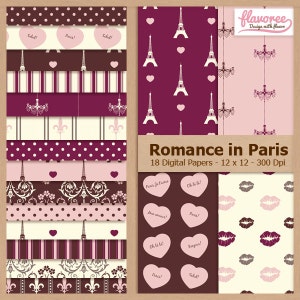 Paquete de papel de libro de chatarra digital - PARIS - Romántico ? Corazones Torre Eiffel ? El amor Fleur de Lis ? Damasco ( Damask) Francés ? Cupón: BUY3GET20OFF
