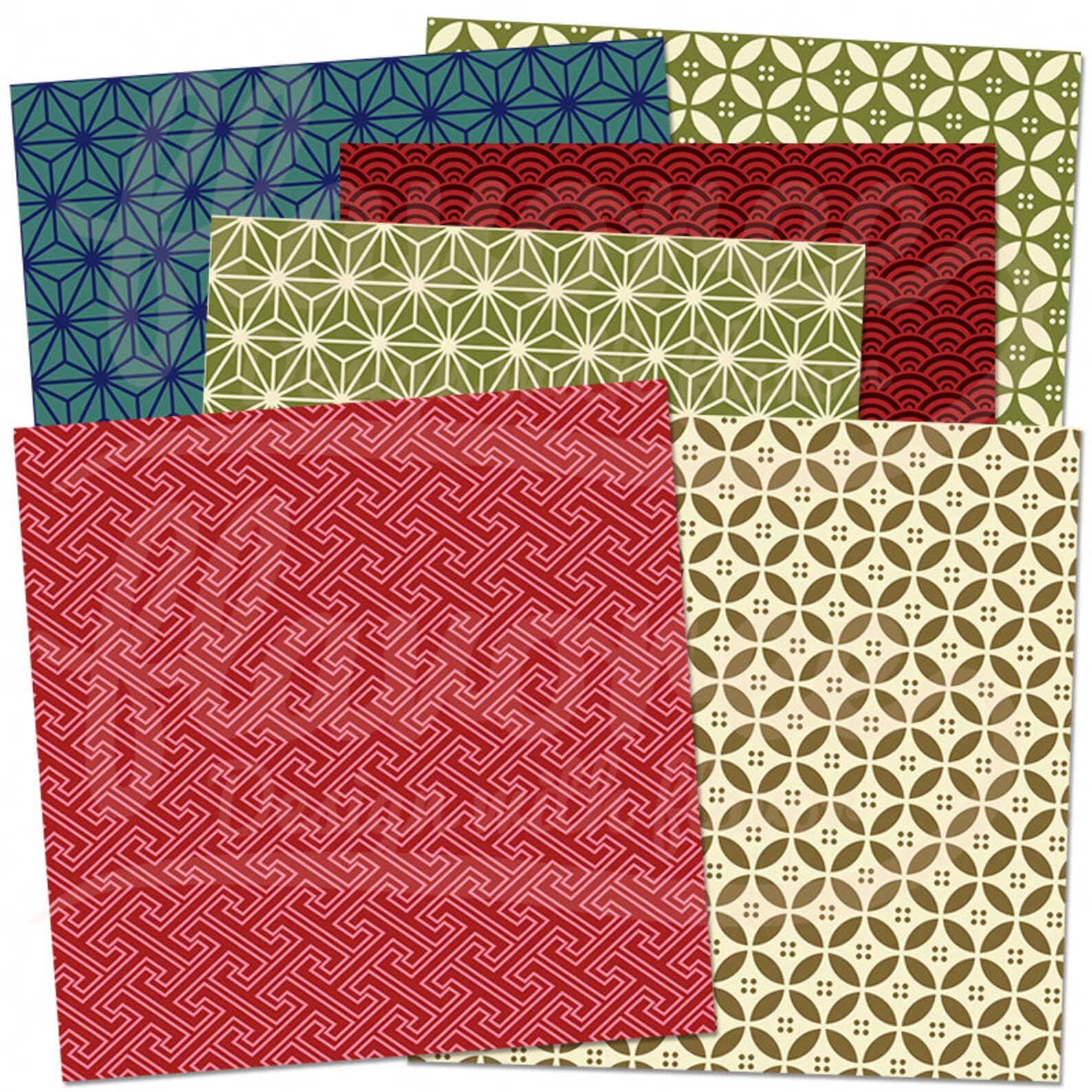 Digital Scrapbook Paper Pack JAPANESE PATTERNS Geometric Oriental