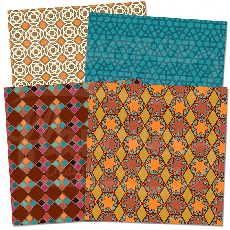 Digital Scrapbook Paper Pack MOROCCAN MOSAIC PATTERNS Ethnic Geometric Earth Tones Tessellation Coupon: BUY3GET20OFF image 2