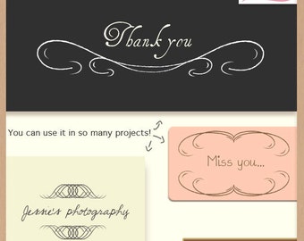 Digital Scrapbooking Pack - SWASHES & EMBELLISHMENTS - Scrapbook Embellishments | Clip Art | Black and White | Coupon BUY3GET20OFF