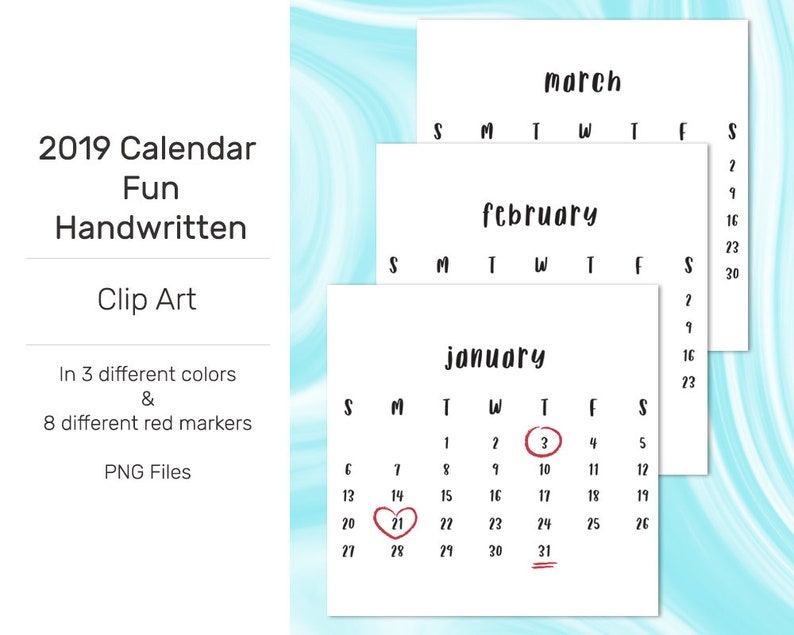 2019 FUN HANDWRITTEN CALENDAR Scrapbook Clip Art Printable Etsy 2019 FUN HANDWRITTEN CALENDAR Scrapbook Clip Art Printable Etsy