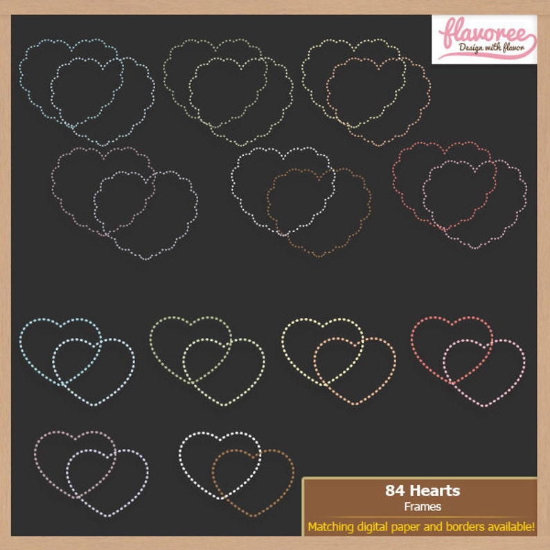 Digital Scrapbooking Frame Pack HEART SHAPED FRAMES Pastel Scrapbook Clip Art Coupon BUY3GET20OFF image 2