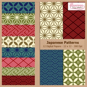 Digital Scrapbook Paper Pack JAPANESE PATTERNS Geometric Oriental Scrapbooking Traditional Japan Ethnic Coupon BUY3GET20OFF image 1