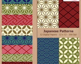 Digital Scrapbook Paper Pack - JAPANESE PATTERNS - Geometric | Oriental | Scrapbooking | Traditional | Japan | Ethnic | Coupon BUY3GET20OFF