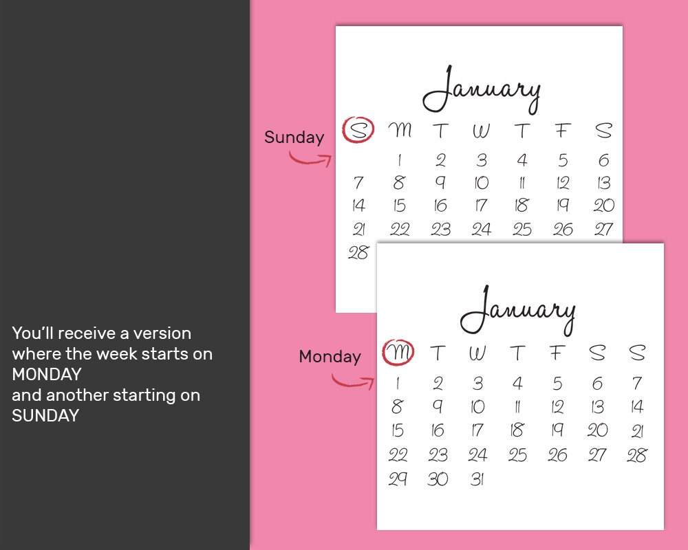 2024 HANDWRITTEN CALENDAR Scrapbook Clip Art Printable Digital Monthly Calendar  Template Coupon: BUY3GET20OFF - Etsy