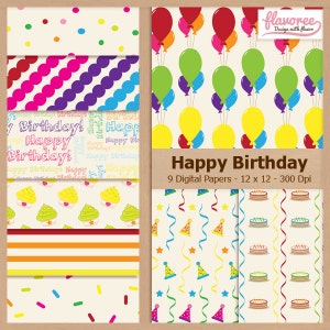 Digital Scrapbook Paper Pack - HAPPY BIRTHDAY - Balloons | Stripes | rainbow | Cupcakes | Cake | Party Theme | Polka dots | BUY3GET20OFF