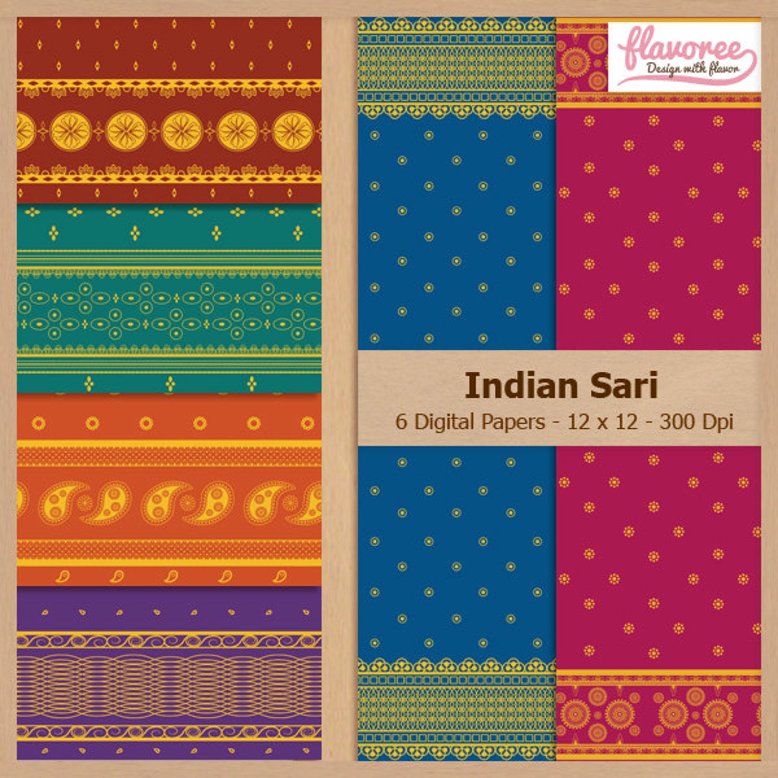 Digital Scrapbook Paper Pack INDIAN SARI PATTERNS India Etsy