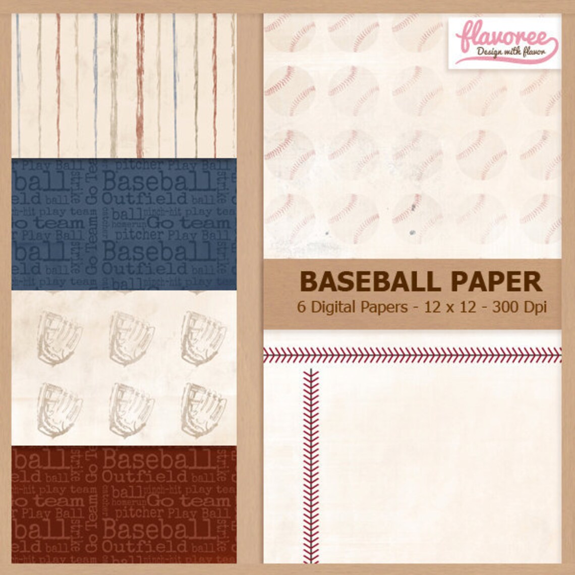 Digital Scrapbook Paper Pack BLUE and RED BASEBALL Sports Etsy