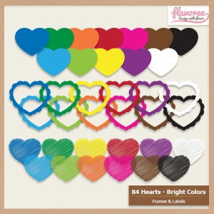 Pacote de molduras para scrapbooking digital - QUADROS EM FORMA DE CORAÇÃO - Cores brilhantes - Clip Art de álbum de recortes | Cupom: COMPRE3GET20OFF