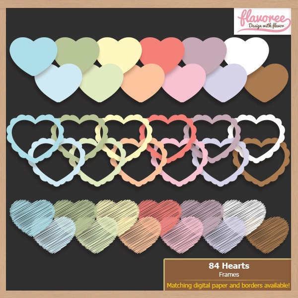 Paquete de marcos de Scrapbooking digital - MARCOS DE CORAZONES - Pastel - Scrapbook Clip Art ? Cupón BUY3GET20OFF