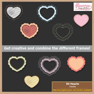 Digital Scrapbooking Frame Pack HEART SHAPED FRAMES Pastel Scrapbook Clip Art Coupon BUY3GET20OFF image 4