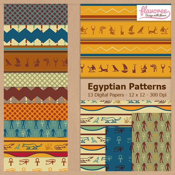 Digital Scrapbook Paper Pack - EGYPTIAN PATTERNS- Egypt | Scrapbooking | Hieroglyphs | Pharaoh | Gods | Osiris | Horus |Coupon: BUY3GET20OFF