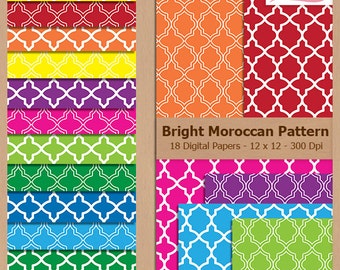 Digital Scrapbook Paper Pack - BRIGHT MOROCCAN PATTERN - Ethnic | Scrapbooking | Rainbow | geometric | Coupon: BUY3GET20OFF