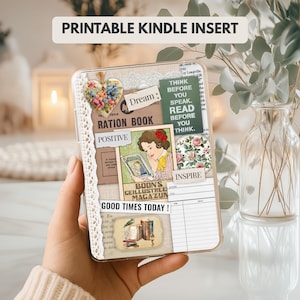 Insert Kindle Vintage Collage | Décoration Kindle Esthétique pour Coque Transparente | Kindle Paperwhite & Basic | Téléchargement Numérique