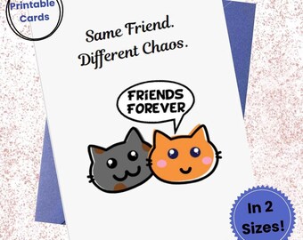 Tarjeta de amistad divertida con humor de gato, regalo de cumpleaños para un amigo, descarga digital, ilustración de gato imprimible, celebración para adultos.