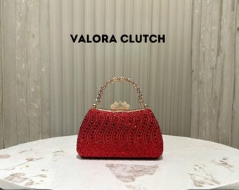 Red Rhinestone Glitter Clutch – Luxury Evening Handbag for Weddings, Parties, Proms & Banquets