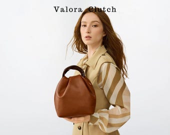 Sac seau en cuir PU marron, sac chic minimaliste à poignée supérieure