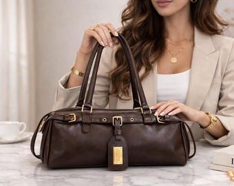 Sac baril de luxe en cuir marron pour femme