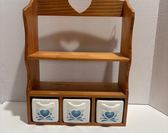 Vintage Wooden Spice Rack Cottagecore Hanging Freestanding or hanging 2 Shelves 3 drawers