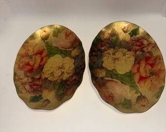 Juego de 2 piezas de platos decorativos de vidrio con diseño floral para decoupage