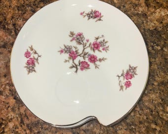 Vintage Grantcrest Japan porcelain snack plate pink floral with gold trim x4