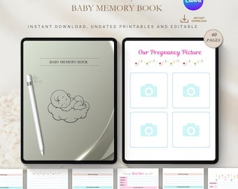 Livro de Memórias do Bebê | Marcos do Primeiro Ano e Diário de Lembranças | Momentos do Recém-Nascido e Memórias em Família | Download Digital
