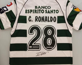 Camiseta autografiada de Cristiano Ronaldo CR7 del Sporting de Portugal n.° 28 con certificado de autenticidad