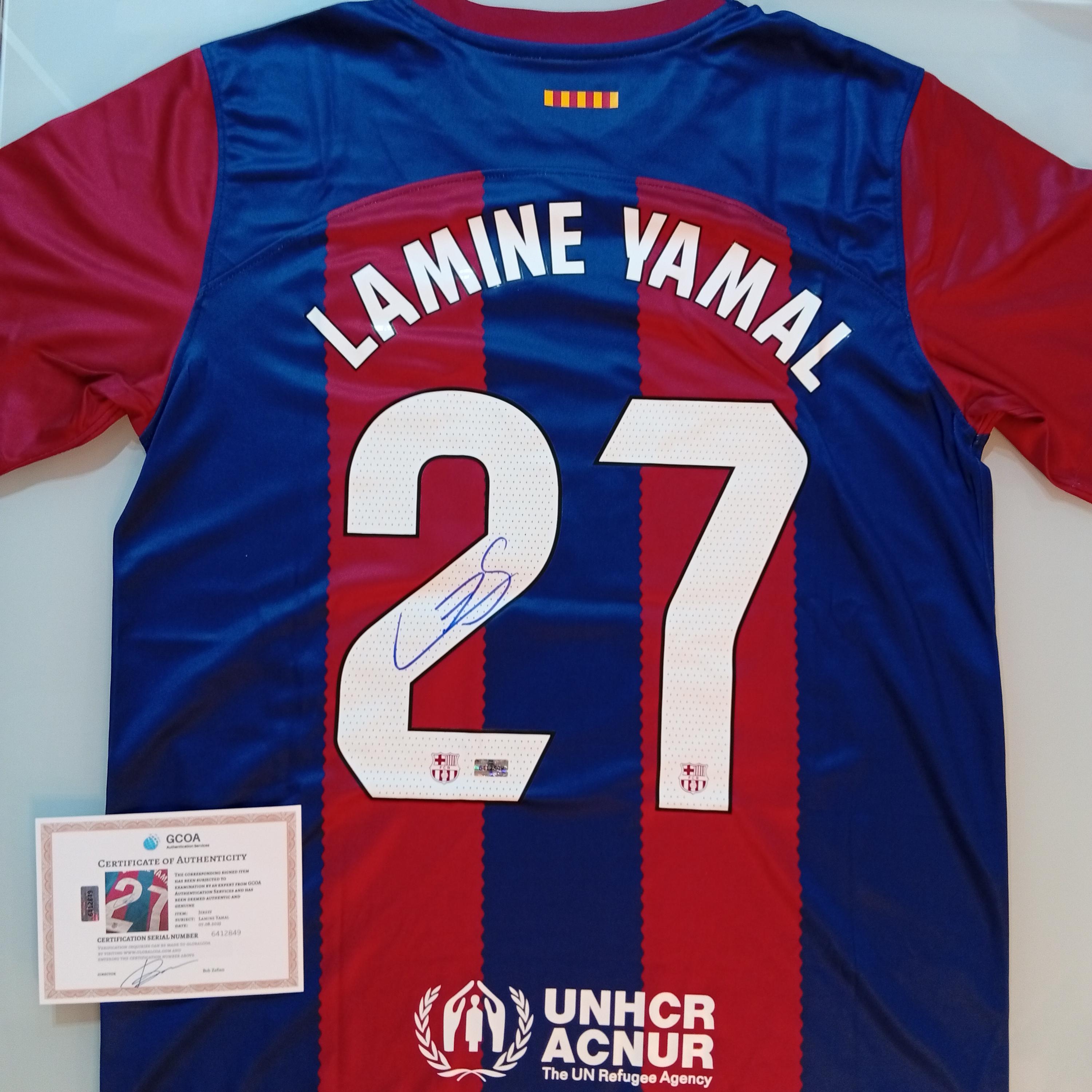 Lamine Yamal Signed Autographed Barcelona FC Football T-shirt #27