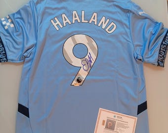 Maglia da calcio del Manchester City FC firmata da Erling Haaland con certificato di autenticità
