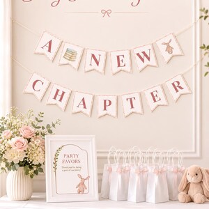 Once Upon A Time Baby Shower Decoration, Pink Storybook "A New Chapter" Baby Shower Printable & Editable Garland