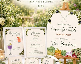 Farm To Table Dinner Party Decorations, Farmer's Market Party Printables, Editable Canva Template